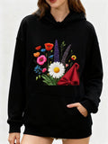 Women's Hoodie Colorful Wildflowers With Red Scarf Among Green Leaves Hoodie