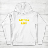 Men's Hoodie Eat The Rich Bold Yellow Letters Centered On White Hoodie