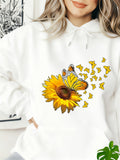 Women's Hoodie Bright Sunlit Sunflower With Orange Monarch Butterflies And Flying Petals