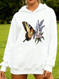 Women's Hoodie Delicate Wildflowers With A Colorful Resting Butterfly