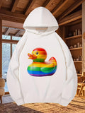 Women's Hoodie Vivid Rainbow Stripes Floating Over Inflatable Duck Toy