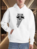 Men's Hoodie Minimalist Illustration With Gray Accents And Playful Curious Raccoon