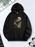 Women's Hoodie Vintage Skeleton Holding Flower Among Shadowed Bones Hoodie