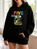 Women's Hoodie Five With Colorful Bold Letters Featuring Cartoon Green Coiled Snake