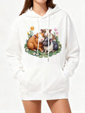 Women's Hoodie Cute Three Guinea Pigs Among Wildflowers On Fresh Green Grass