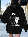 Women's Hoodie Walking Duo With Playful Hearts Under Shaded Light Cats