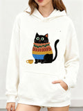 Women's Hoodie Colorful Sweater With Black Cat And Lonely Teacup Cat