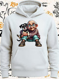 Men's Hoodie Smiling Elderly Woman With Glasses Holding Playful Puppy Hoodie