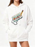 Women's Hoodie Retro Music Tape With Pencil And Loose Cassette Ribbon