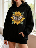Women's Hoodie Golden Sunlit Bloom With Detailed Butterfly Over Flower