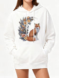 Women's Hoodie Wildflowers Blooming Among Soft Greenery With A Curious Fox