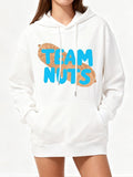 Women's Hoodie Team Nuts Overlapping Blue Letters With Realistic Peanut Shells Hoodie