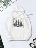 Women's Hoodie Five Mysterious Women Standing Under Crescent Moon Surrounded By Bare Trees Hoodie