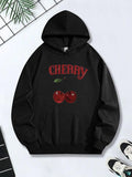 Women's Hoodie Cherry Print With Green Leaf Over Juicy Red Cherry