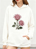 Women's Hoodie Delicate Blush Pink Roses With Lush Green Leaves Blooming On Hoodie