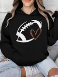 Women's Hoodie Minimalist Sketchy Lines With Hand Drawn Heart And Classic Football