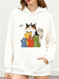 Women's Hoodie Playful Colorful Group Gathering Under Curious Birds Cat