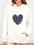 Women's Hoodie Leopard Print Heart Motif Patterned White Hoodie