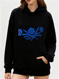 Women's Hoodie Blue Petals And Leaves Forming A Simple Clean Pattern Flower