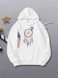 Women's Hoodie Vivid Feathers And Butterfly Hanging On Dreamcatcher