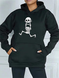 Women's Hoodie Dancing Skeleton Under Bright Spotlight On Black Hoodie