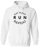 Men's Hoodie Eat Sleep Run Repeat Motivational Words Arranged On White Cotton Hoodie