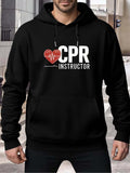 Men's Hoodie White Heart Graphic With Pulse Line Beside Bold CPR Instructor Text