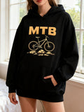 Women's Hoodie MTB Mountain Bike With Rocks And Golden Yellow Lettering Bicycle