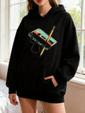 Women's Hoodie Retro Style Cassette Tape With Pencil And Nostalgic Playful Vibes