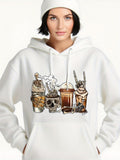 Women's Hoodie Gothic Coffee Cups Among Skulls And Steaming Hot Drinks
