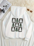 Women's Hoodie Textured Evergreen Pine Trees In Repeating Rustic Grids With Seasonal Snow Tree