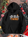 Women's Hoodie Skeleton Lettering With Orange Accents Whimsical Dancing Skeletons Hoodie