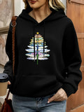 Women's Hoodie Snowy Layered Stripes With Ornaments On Festive Christmas Tree