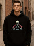 Men's Hoodie Grim Alley Scene With Skeleton In Red Jacket Standing Alone Hoodie