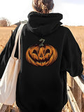 Women's Hoodie Golden Autumn Fields With Glowing Carved Pumpkin Design Pumpkin