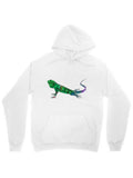 Men's Hoodie Bright Green Scaled Lizard Crawling Under Colorful Light Lizard