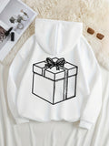 Women's Hoodie Minimalist Line Art Of Gift Box With Ribbon Present