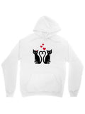 Men's Hoodie Whimsical Twin Black Cats With Red Hearts Centered Cat