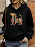Women's Hoodie Bright Multicolor Floral Patterns Covering A Playful Dog Silhouette