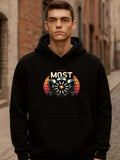Men's Hoodie Most Neon Sunset Glow With Radiating Retro Colorful Central Emblem