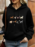 Women's Hoodie Wildlife Herd Featuring Various Graze Animals Under Open Skies Horse
