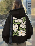 Women's Hoodie Urban Shadows With White Blossoms On Subtle Green Leaves Flower