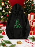 Women's Hoodie Festive Green Snowflakes Arranged As Christmas Tree Design