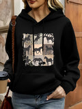 Women's Hoodie Wildlife Safari Silhouettes With Striped Savannah Landscape Grazing Giraffes