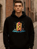 Men's Hoodie Colorful Cityscape Illustration With Splashes Of Light Featuring Hot Dog