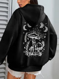 Women's Hoodie Nighttime Forest With Sparkling Stars Crescent Moons And Magical Mushrooms