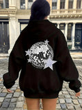 Women's Hoodie Sparkling Reflections With Silver Stars On Shining Disco Ball