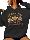 Women's Hoodie All About Fall Prevention With Happy Pumpkins Under Autumn Leaves