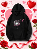 Women's Hoodie Romantic Blowing Dandelion With Fluttering Pink Heart Petals Hoodie