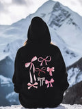 Women's Hoodie Snowy Mountain Charm With Pink Bows And Winter Landscape Hoodie